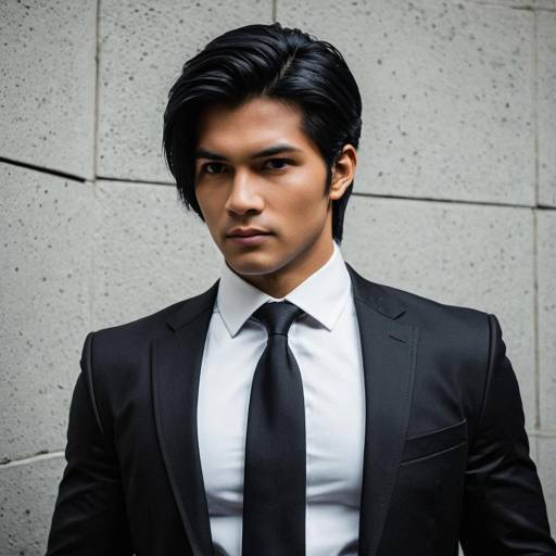 Young Man in Fitted Black Suit and Skinny Tie