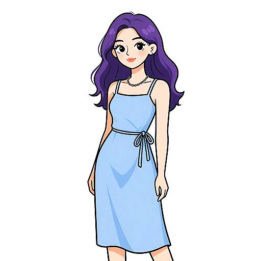 Woman in Powder Blue Slip Dress with Purple Hair
