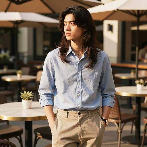 Young Man with Long Layered Hair