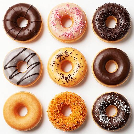 Assorted Donut Variety in Grid