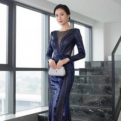 Elegant Woman in Sequined Gown