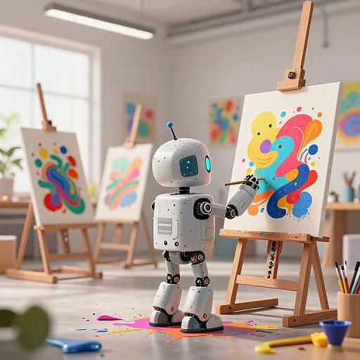 Whimsical Robots Creating Abstract Art