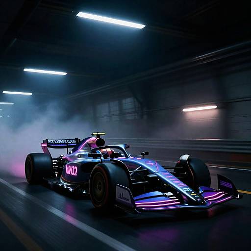 Neon Noir Sci-Fi Formula 1 Car in Tunnel