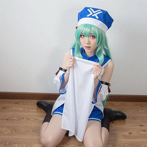 Young Woman in Green Hair Cosplay
