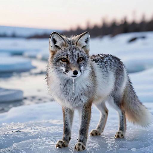 Realistic Arctic Fox at Icy River