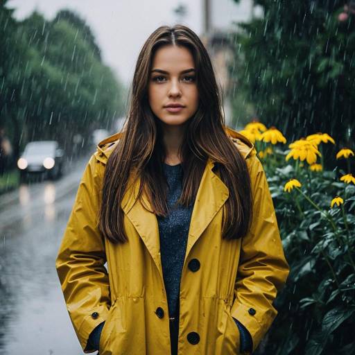 Woman in Yellow Raincoat on Rainy Day
