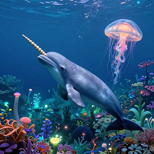 Surreal Underwater Narwhal Dreamscape