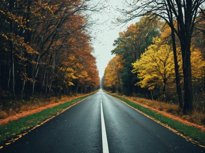 Autumn Roadscape: Vibrant Fall Wallpaper