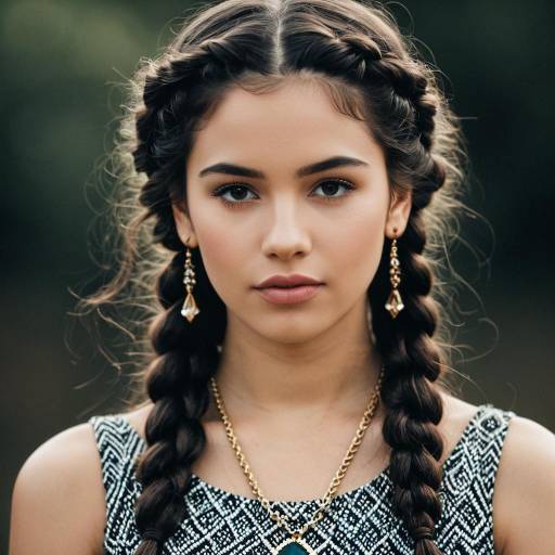 Young Woman with Twin Braids and Jewelry