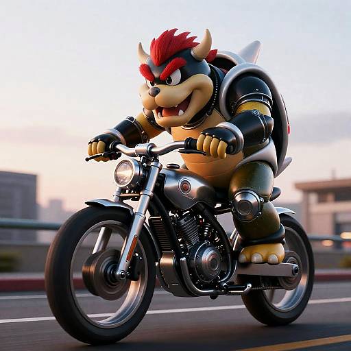 Cyberpunk Koopa Riding Sci-Fi Motorcycle