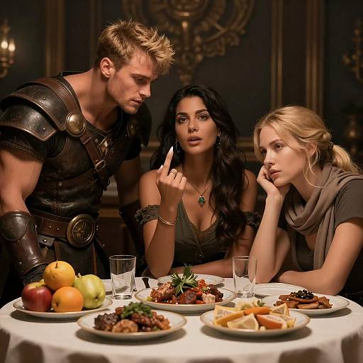 Three Characters at a Dining Table