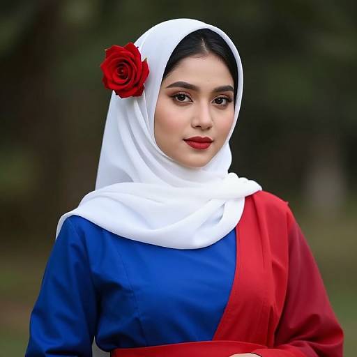 Woman in Blue and Red Dress