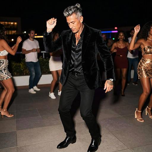 Mature Man Dancing at Rooftop Party
