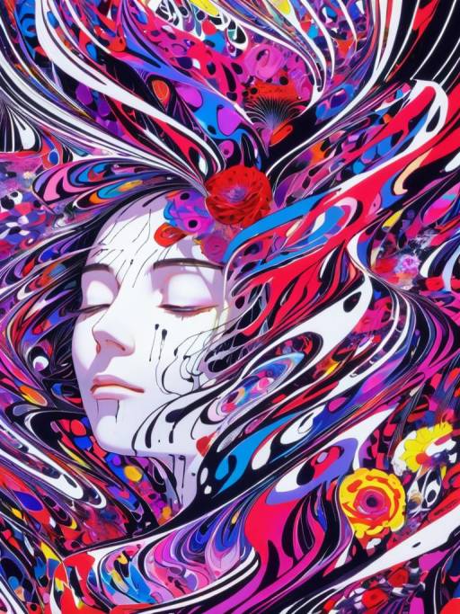 Surreal Female Portrait with Vivid Patterns