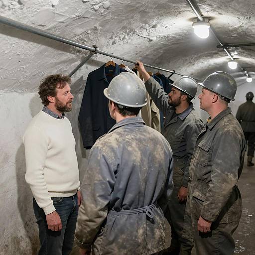 Underground mine workers preparing clothing