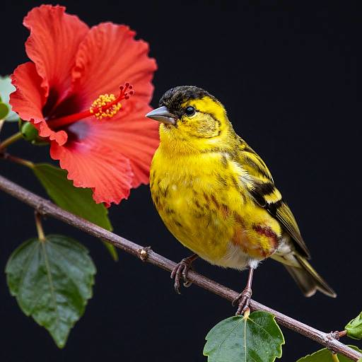 Golden Finch with Crimson Hibiscus