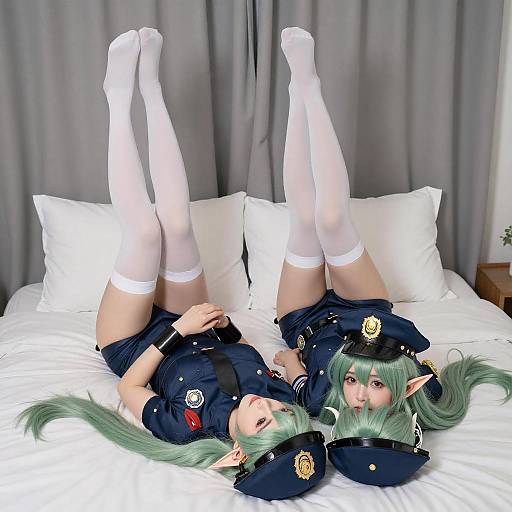 Anime Elf Police Duo on Bed