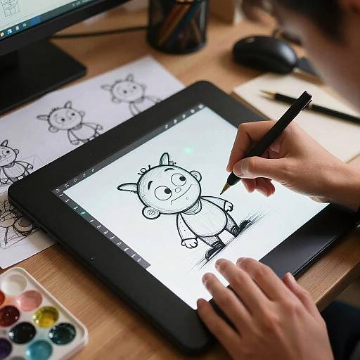 Whimsical Cartoon Sketching Scene