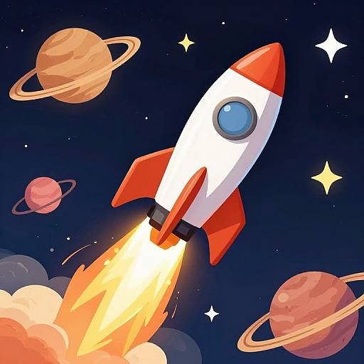 Colorful Cartoon Rocket Launch