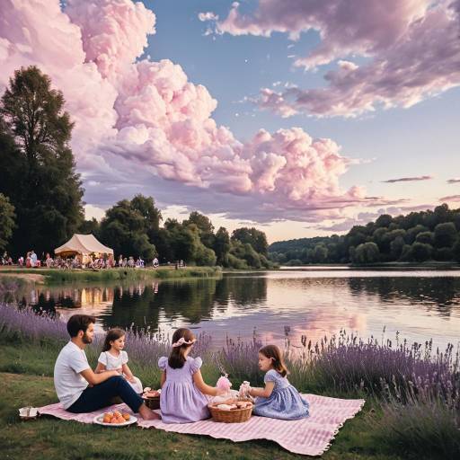 Family Lakeside Picnic at Dusk