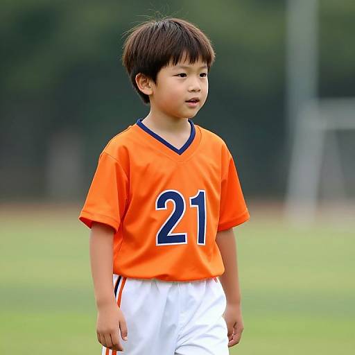 Boy in Orange Jersey Number 21