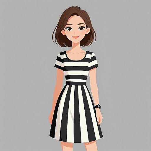 Smiling Woman in Striped Skater Dress