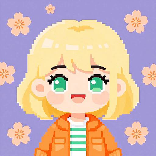 Cheerful Pixel Art Chibi Character