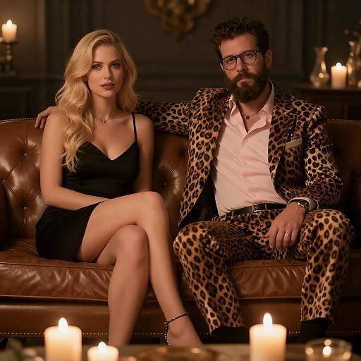 Candlelit Couple on Leather Couch