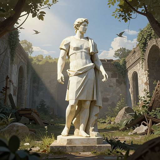 Low Poly Roman Statue in Ruins