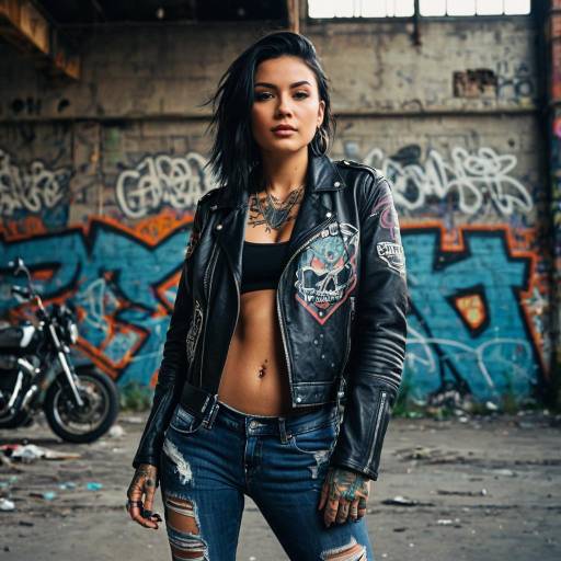 Vibrant Biker Girl in Urban Decay