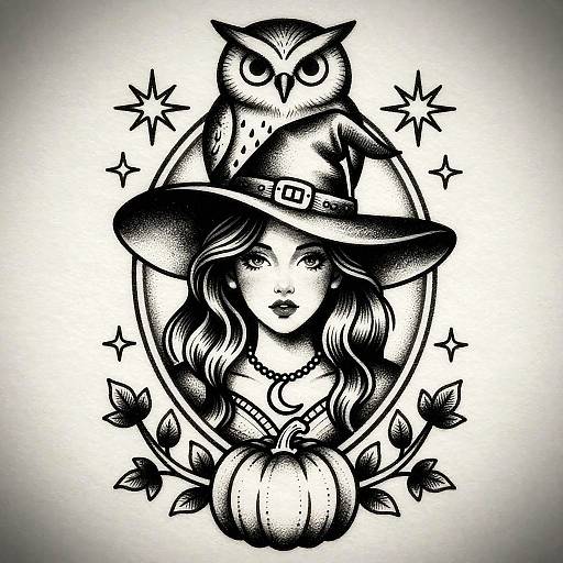 Vintage Witch Tattoo Flash Art
