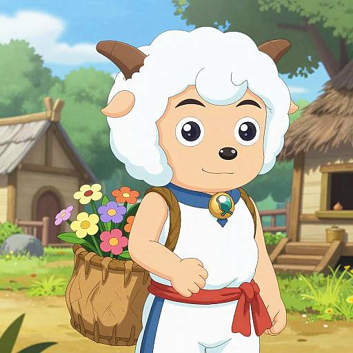 Anime Sheep Girl in Fantasy Village