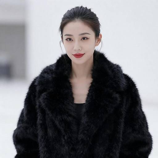 Elegant Woman in Luxurious Black Coat