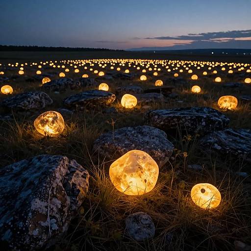 Glowing Stones in Twilight Field