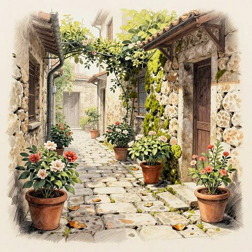 Serene Alleyway Pencil Sketch