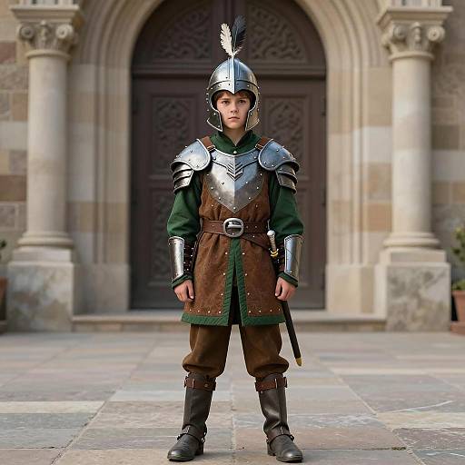 Young Boy in Medieval Fantasy Armor Costume