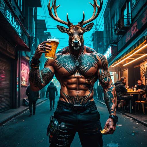 Muscular Cyberpunk Stag with Beer Muscular Cyberpunk Stag with Beer