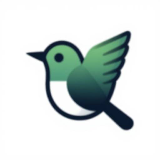 Digital illustration of a green and black stylized bird with simple lines, white belly, and black outline, flying against a white background.