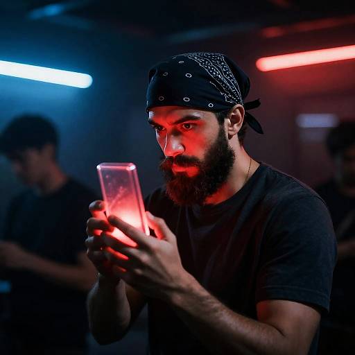 Intense Bearded Man in Red Lighting