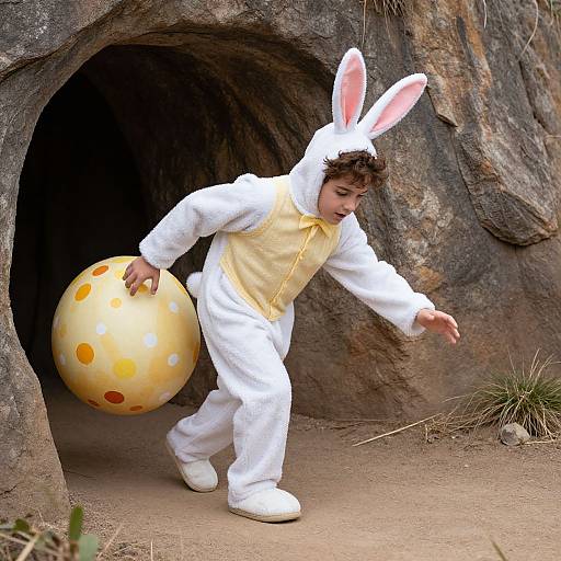 Jesus in Easter Bunny Costume Rolling Egg