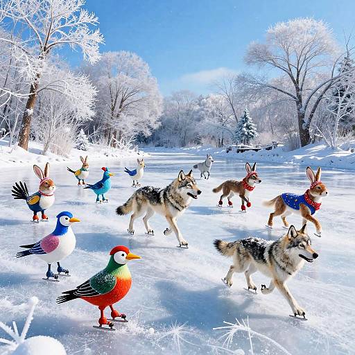 Joyful Animals Ice Skating Scene