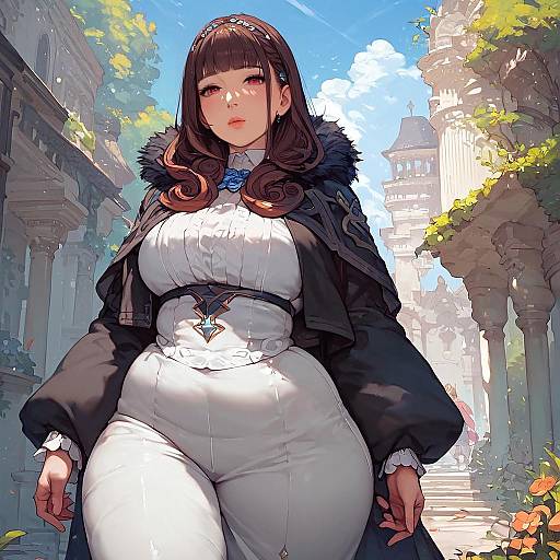 Freckled Curvy Anime Woman in Mantle