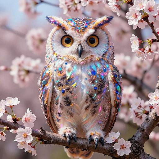 Impressionist Cherry-Blossom Owl in Electric Color