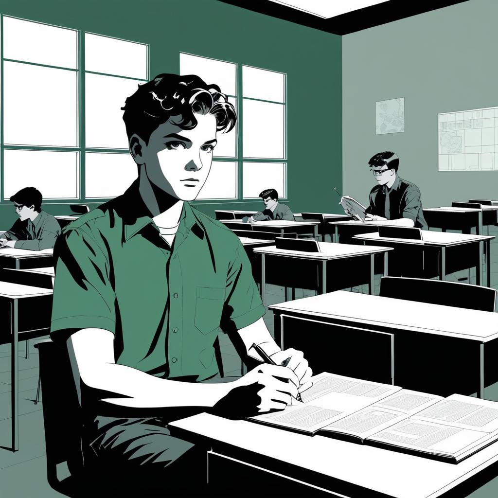 Teenage Boy in Dynamic Comic Classroom