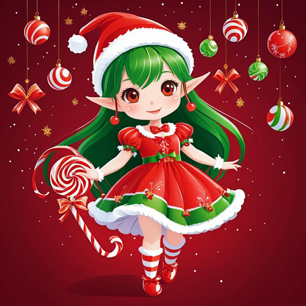 Charming Chibi Christmas Elf Girl Art