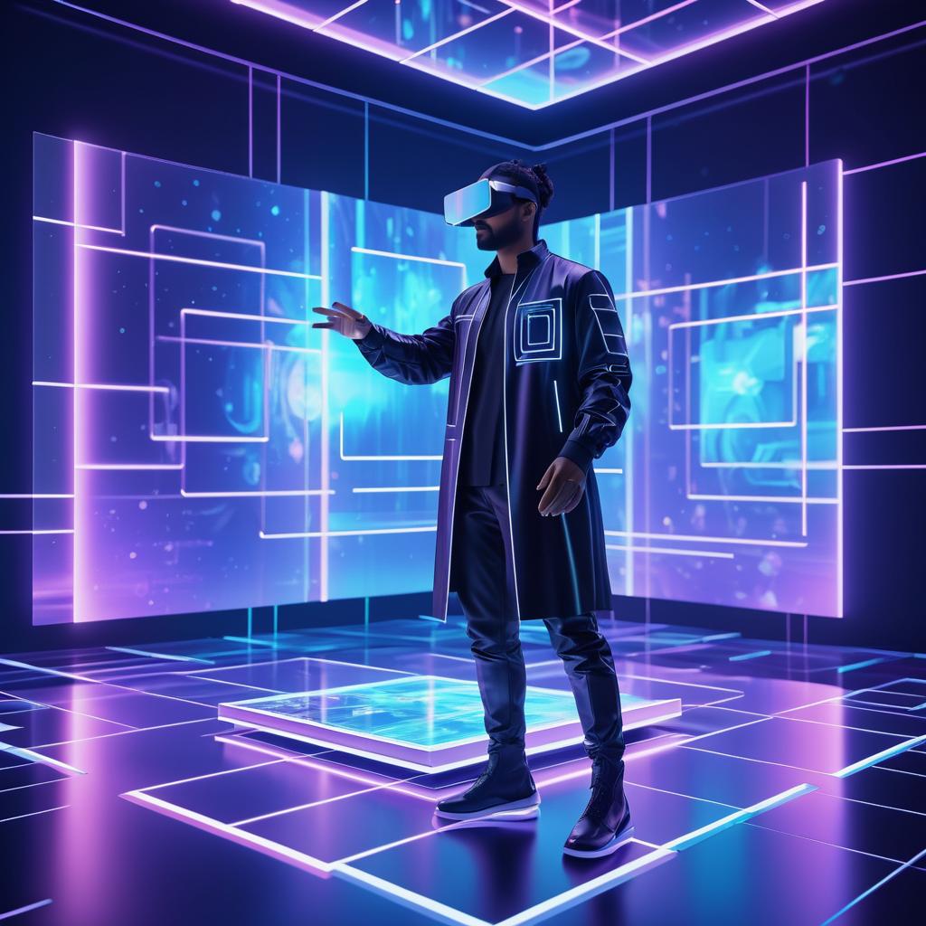 Futuristic Artist in Virtual Reality Studio