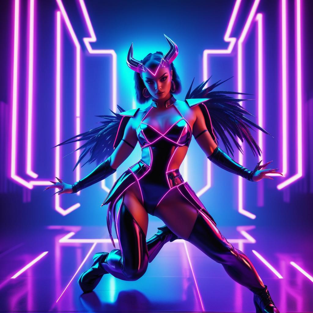 Fierce Female Demon in Neon Paradise