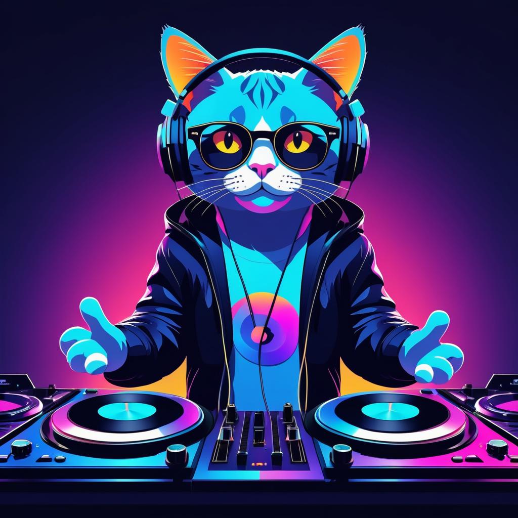 Cool Cat DJing with Headphones