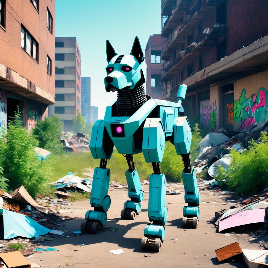 Vaporwave Robot Dog in Urban Dystopia