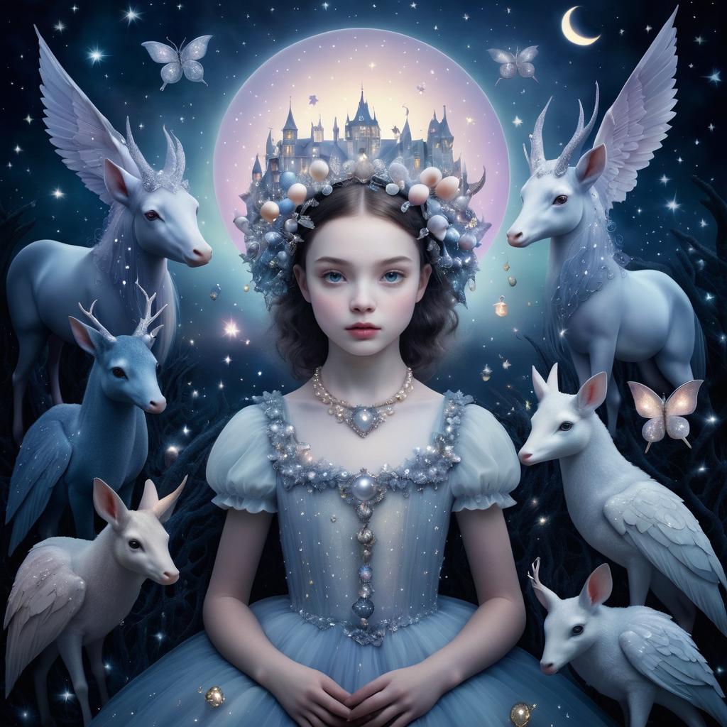 Twilight Girl with Magical Night Creatures